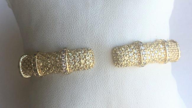 Face-off Zirconite Crystal pave Hinged Bangle Bracelet. 698B10C