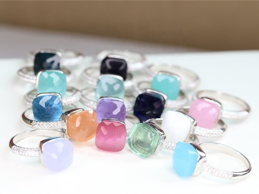 Cabochon Gems Stackable Sterling silver Ring. 827R100