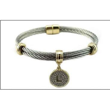 Stainless Steel Cable monogram initial Charm Bracelet/Bangle.500B4168