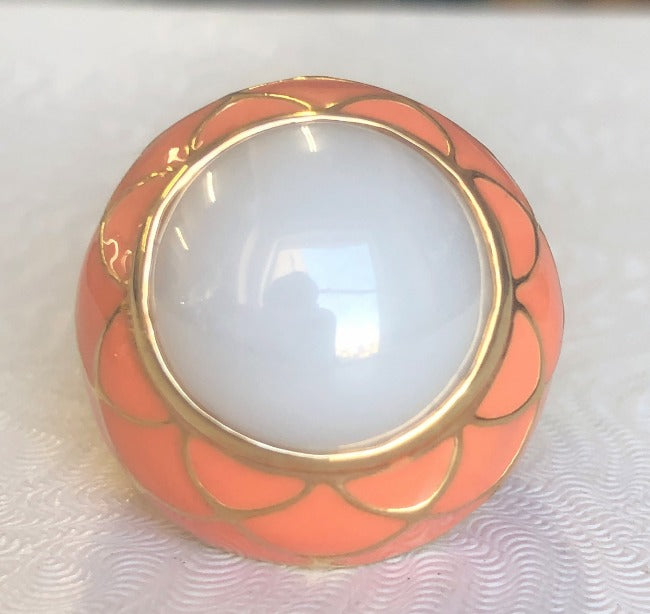 Enamel Dome Cabochon Gold Ring. Zirconite 501R9W185