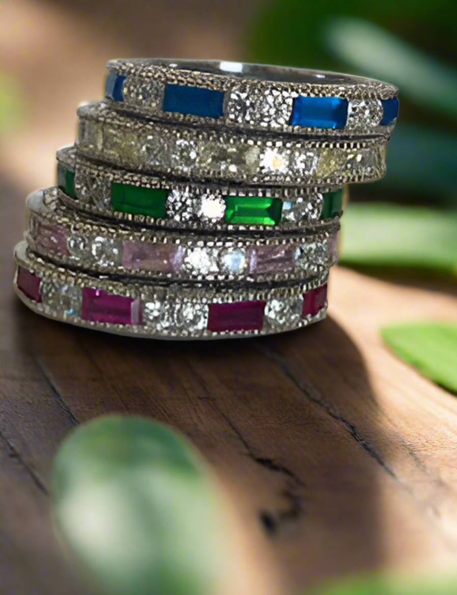 Art Deco Stackable Cubic Zirconia Filigree Eternity Band Ring. 501R23516