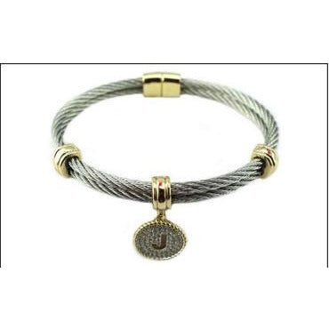 Stainless Steel Cable monogram initial Charm Bracelet/Bangle.500B4168