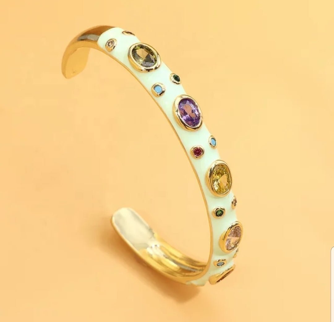 Zirconite Cubic Zirconia open Enamel Bangle Bracelet. 834B100
