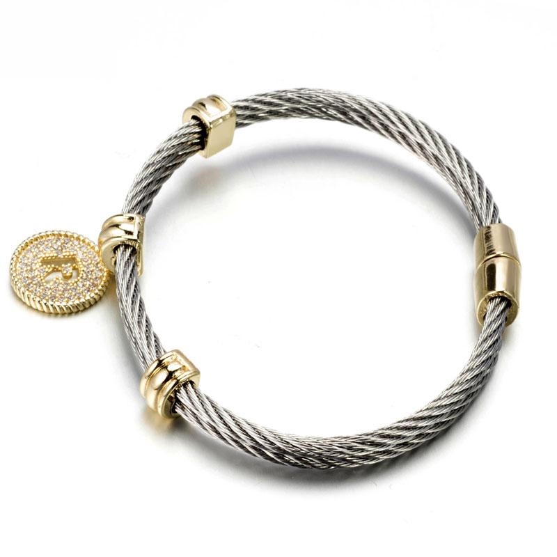 Stainless Steel Cable monogram initial Charm Bracelet/Bangle.500B4168