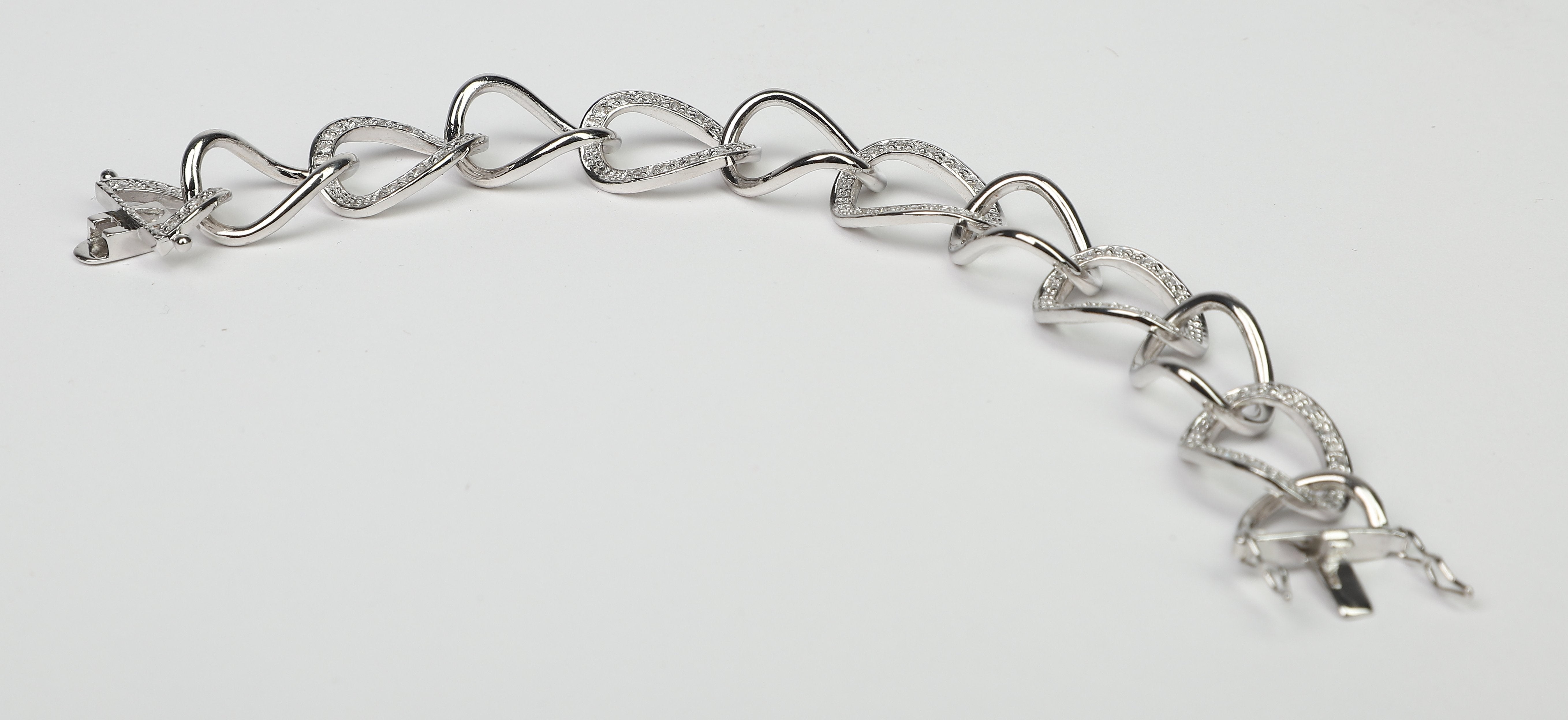 Large Curved Link Zirconite Cubic Zirconia Sterling Silver Bracelet. STB599