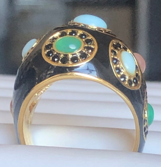 Enamel Cabochon Gems Dome Ring. 501R0W205