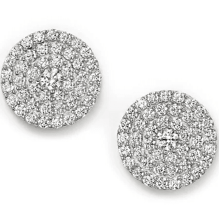 Round disc Zirconite Cubic Zirconia pave' Post Earrings. STE710
