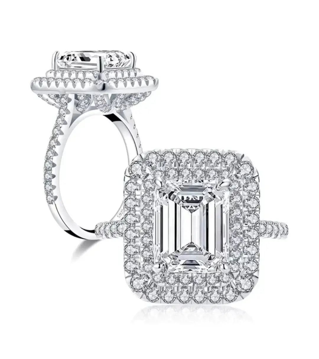 2CT Emerald cut Diamond Veneer Cubic Zirconia double halo Ring. 635R0247