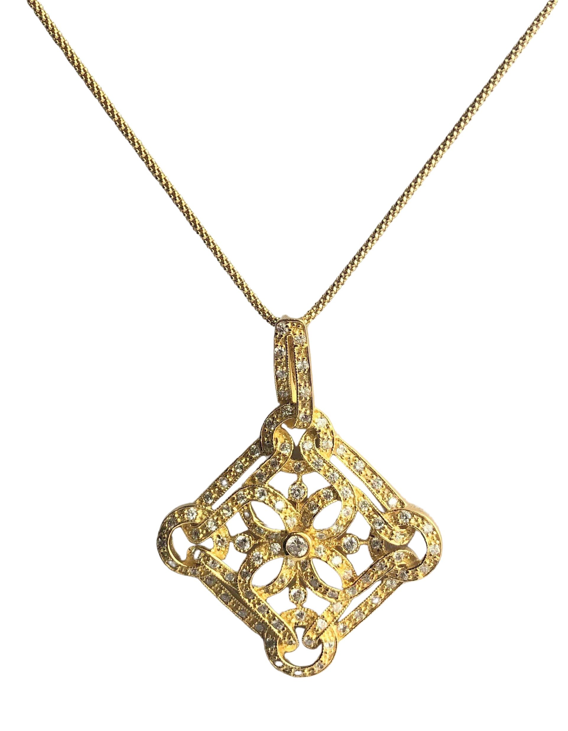 Square Geometric Zirconite Cubic Zirconia Medallion Pendant. STP153
