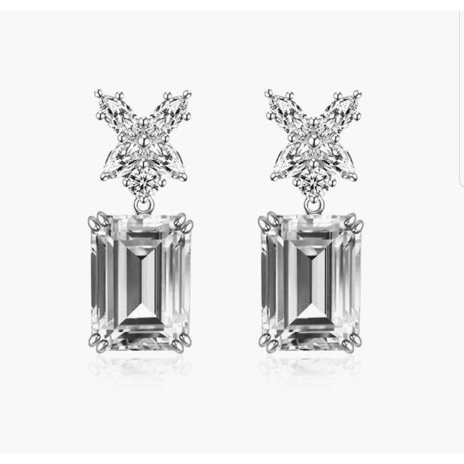 16CT TW Emerald Cut Diamond Veneer Cubic Zirconia Earrings. 800E030