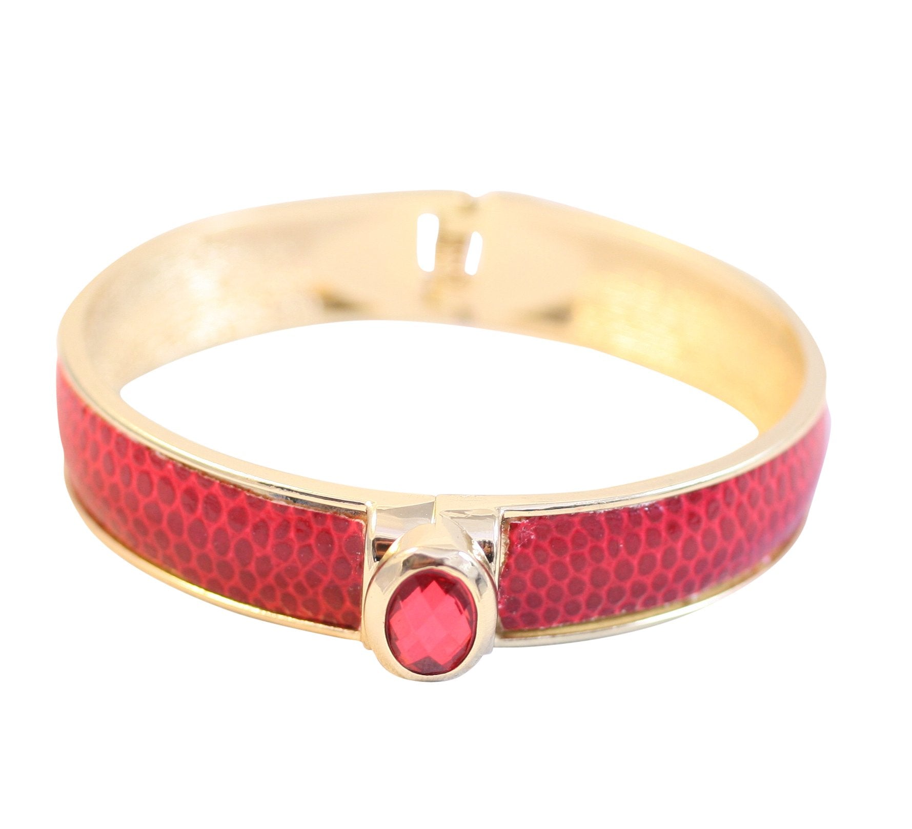 Zirconite Oval jeweled leather hinged Bracelet Bangle. 629B82033