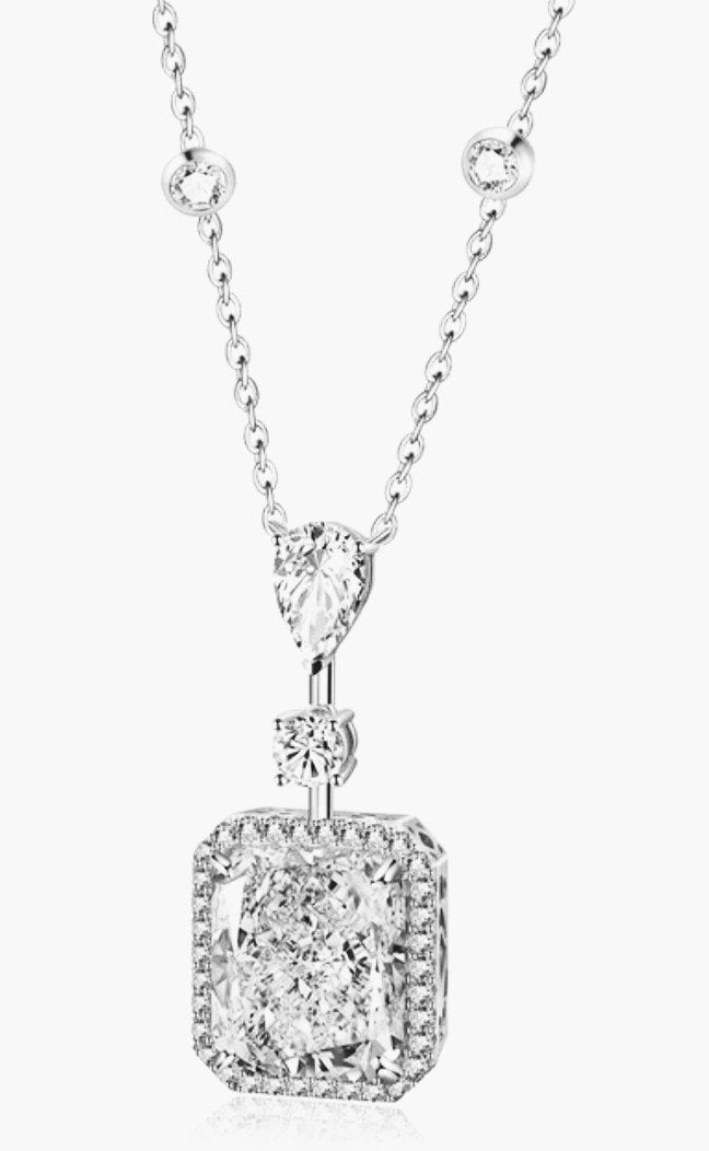 Radiant Diamond Veneer Cubic Zirconia halo Pendant Necklace. 800P101