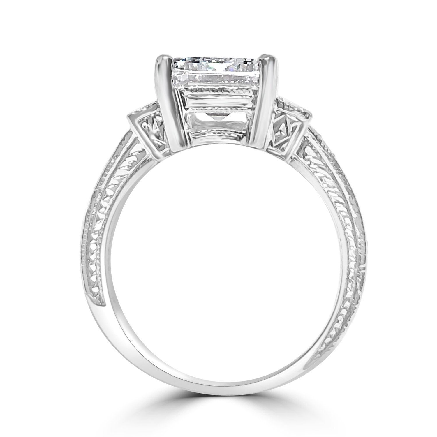 2.5CT Three Stones Emerald cut Cubic Zirconia Engagement Ring. 635R71197
