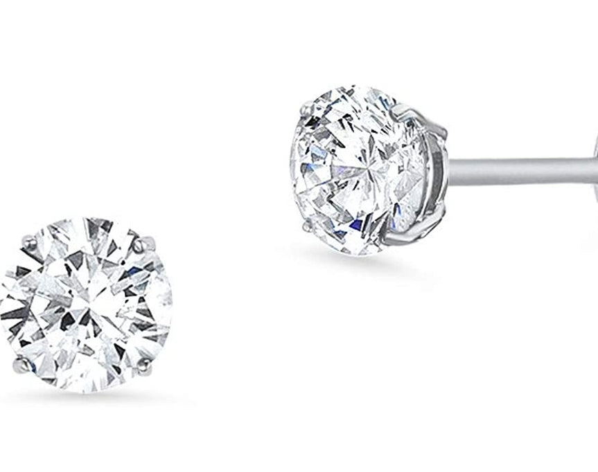 Round Cubic Zirconia 14K Gold Stud Earrings. 839E-14K