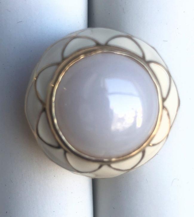 Enamel Dome Cabochon Gold Ring. Zirconite 501R9W185