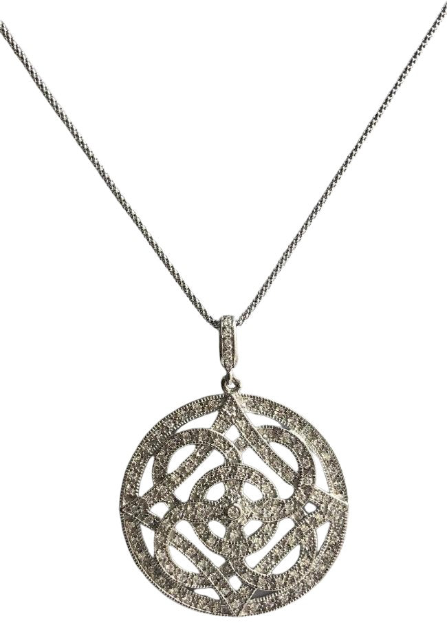 Round Geometric Zirconite Cubic Zirconia Medallion Pendant. STP145