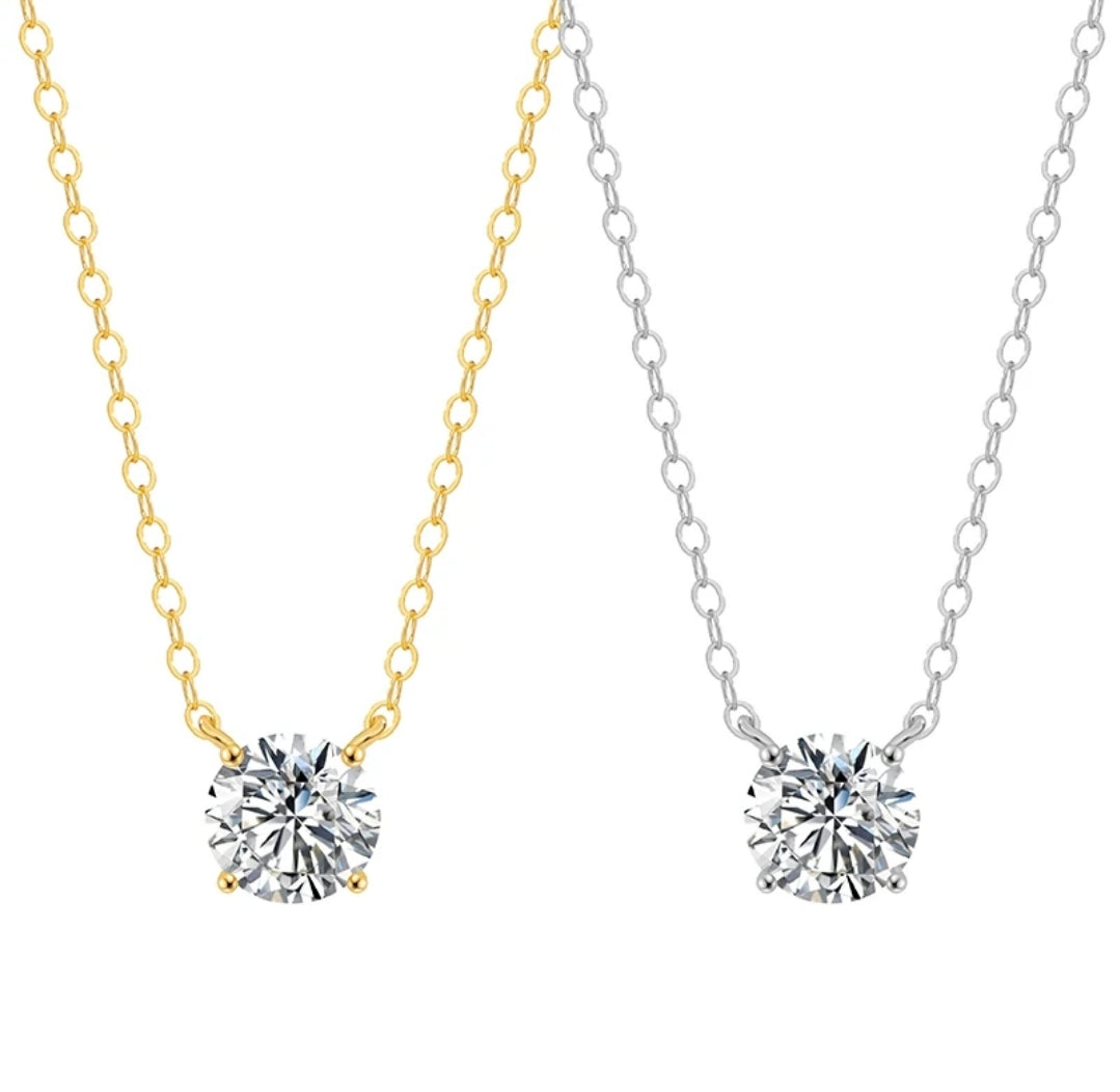 14K Gold Round Cubic Zirconia Solitaire Pendant. Diamond Veneer 635P100Mk