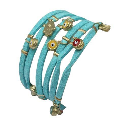 Zirconite Evil eyes Stations suede Leather wrap bracelet. 652B0550