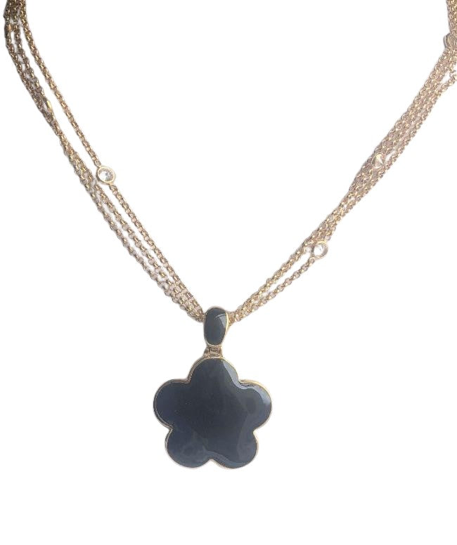 Five Leaf Enamel Clover on 3-strand Zirconite Stations Chain  Pendant Necklace. 501N39746