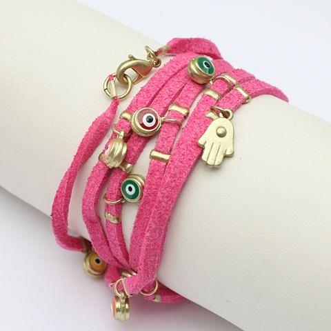 Zirconite Evil eyes Stations suede Leather wrap bracelet. 652B0550