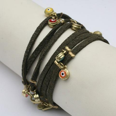 Zirconite Evil eyes Stations suede Leather wrap bracelet. 652B0550