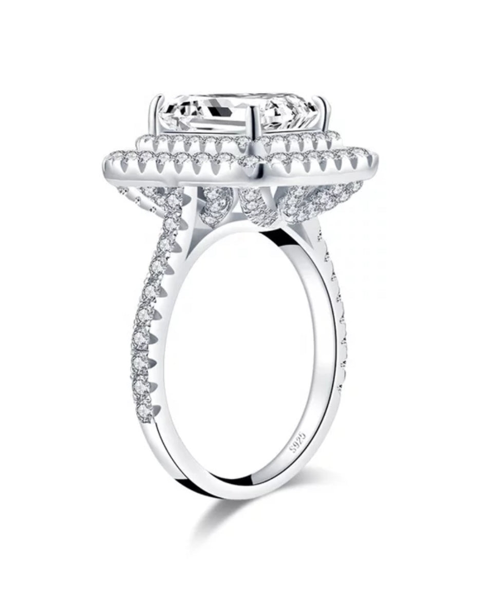 2CT Emerald cut Diamond Veneer Cubic Zirconia double halo Ring. 635R0247