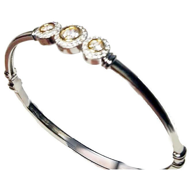 Hinged Zirconite Cubic Zirconia 3-Stones Bezel Rhodium Bangle Bracelet.698B003