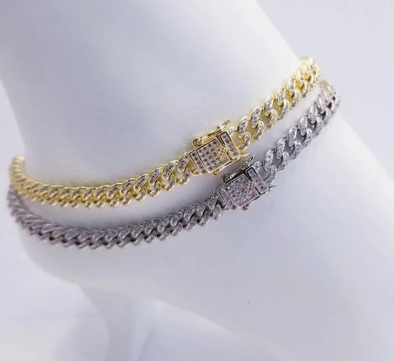 Cuban Cubic Zirconia pave Curved Link Bracelet. Zirconite 818B