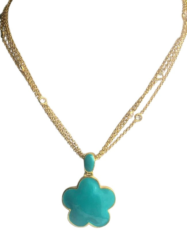 Five Leaf Enamel Clover on 3-strand Zirconite Stations Chain  Pendant Necklace. 501N39746