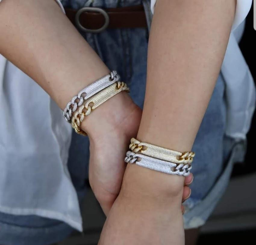 Fully Pave set Zirconite Cubic Zirconia ID Curved Link Bracelet.806B100