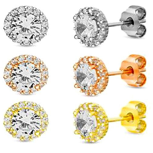 Sterling Silver Zirconite Cubic Zirconia Trio Shapes Earrings Set.705E601432IMLT