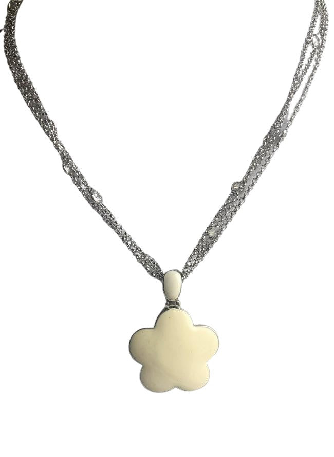 Five Leaf Enamel Clover on 3-strand Zirconite Stations Chain  Pendant Necklace. 501N39746
