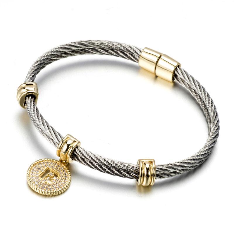 Stainless Steel Cable monogram initial Charm Bracelet/Bangle.500B4168