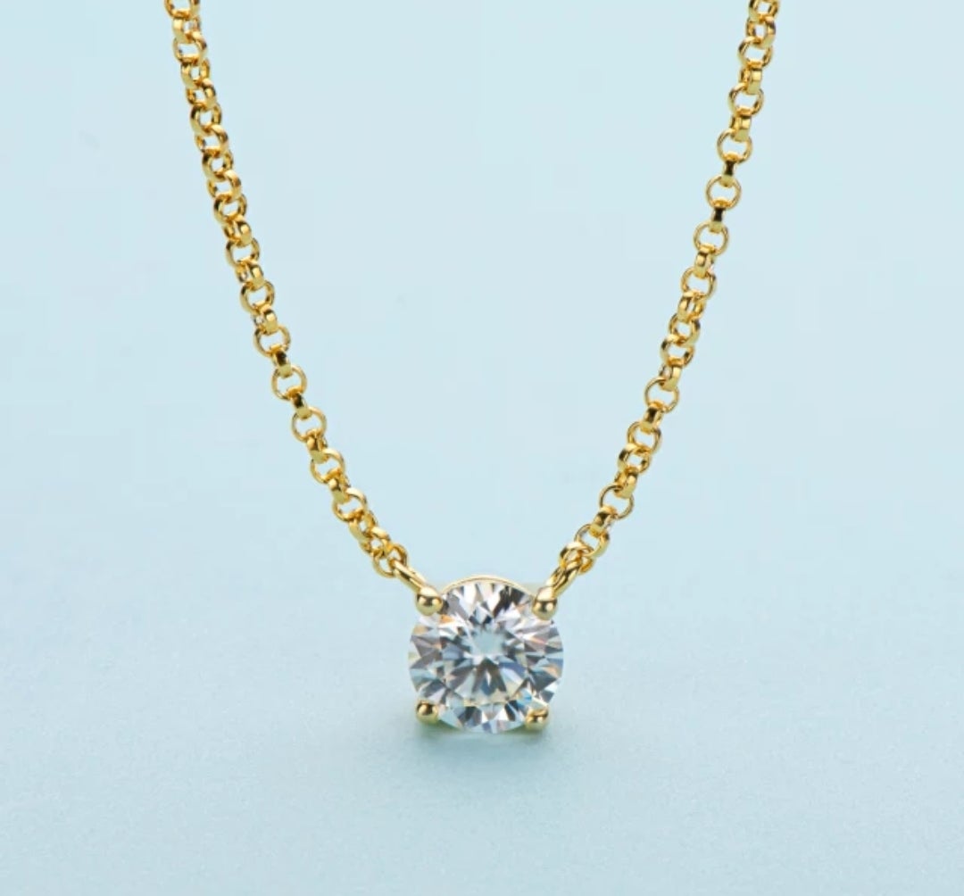 14K Gold Round Cubic Zirconia Solitaire Pendant. Diamond Veneer 635P100Mk
