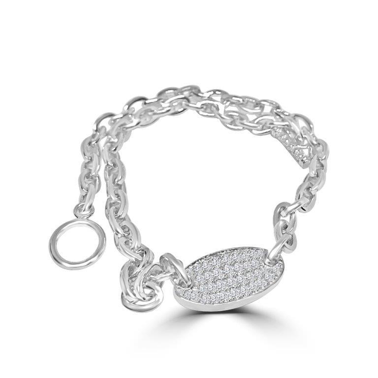 Zirconite Cubic Zirconia Oval Pave Center Heavy Sterling Silver Designer Necklace. ITN873