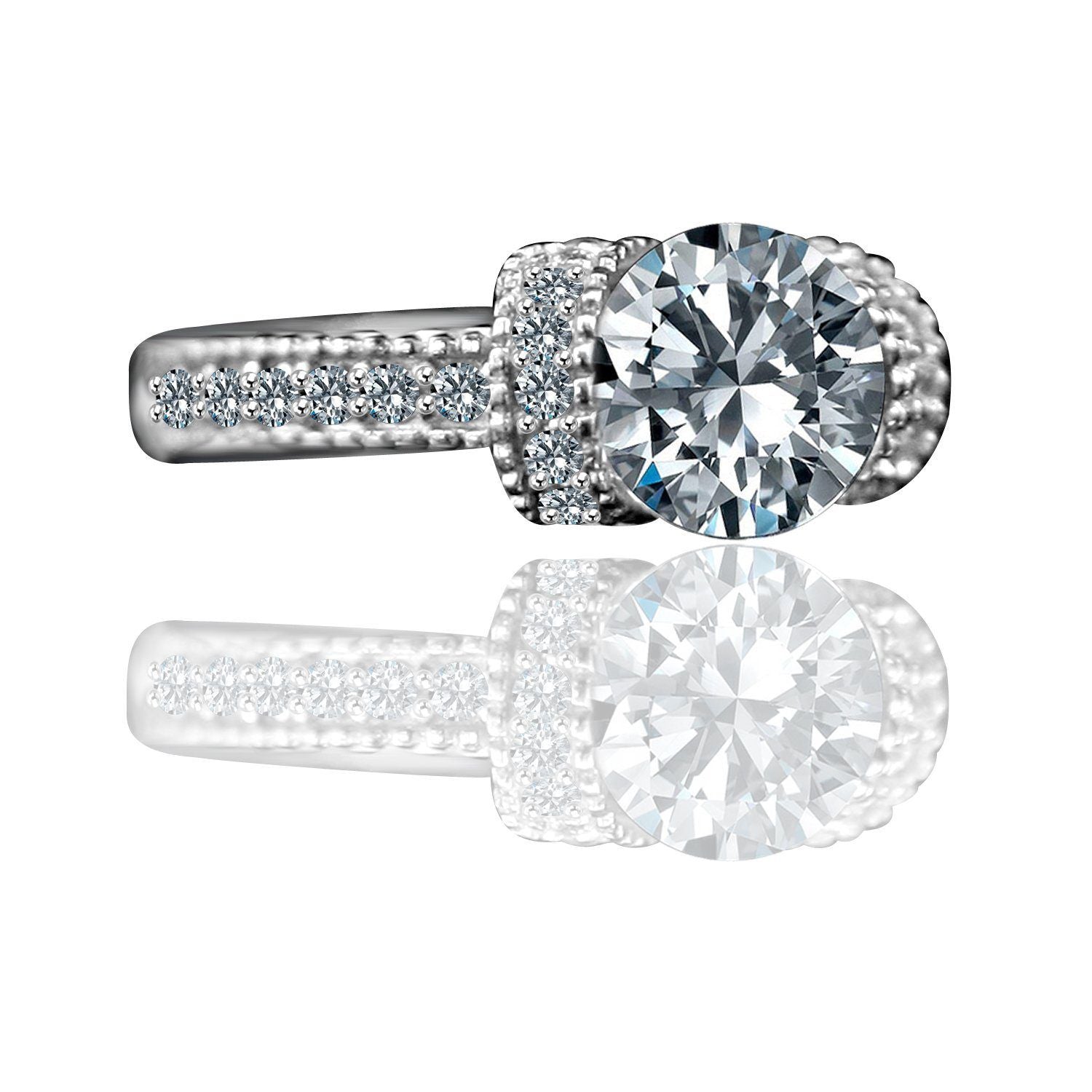 Round Diamond Veneer Cubic Zirconia Miligree Ring. 635R12826