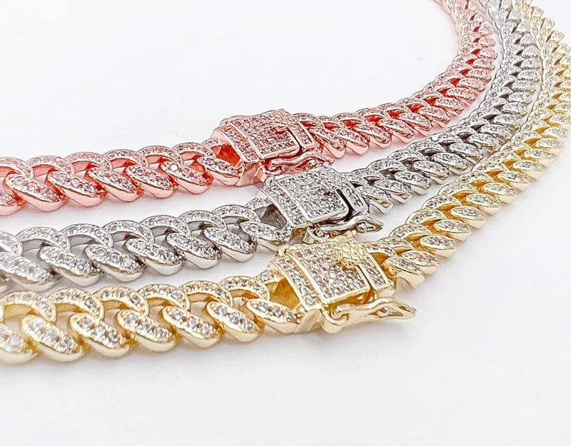 Cuban Cubic Zirconia Curved Link Necklace Zirconite . 818N