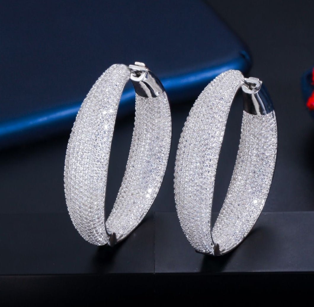 Zirconite Cubic Zirconia double view Hoop Earrings. 826E04