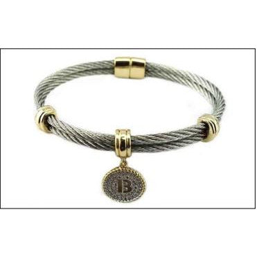 Stainless Steel Cable monogram initial Charm Bracelet/Bangle.500B4168