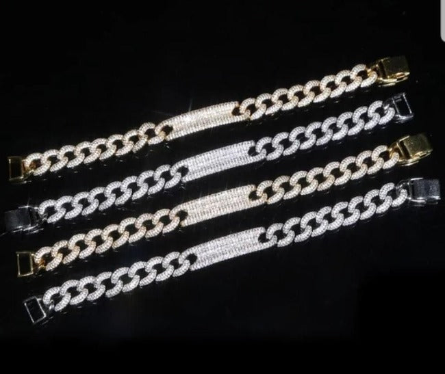 Fully Pave set Zirconite Cubic Zirconia ID Curved Link Bracelet.806B100