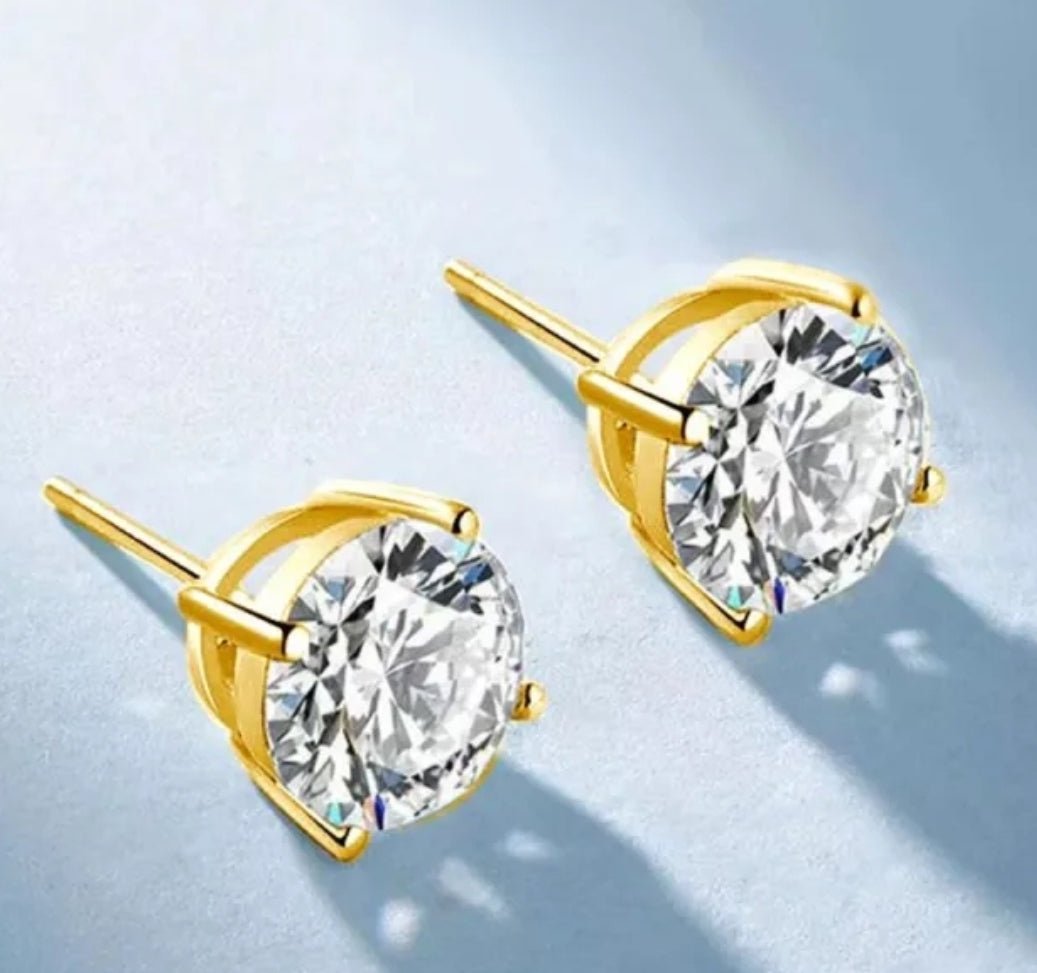Round Diamond Veneer Cubic zirconia 14K Gold Stud Earrings.  635E14K
