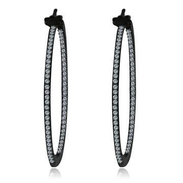 Double View Hoop Zirconite Cubic Zirconia Earrings Sterling Silver . STE-457