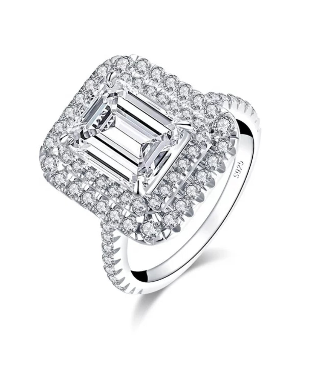 2CT Emerald cut Diamond Veneer Cubic Zirconia double halo Ring. 635R0247