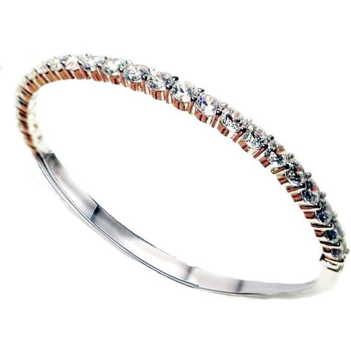 4mm hinged Zirconite Cubic Zirconia Line Rhodium Bangle Bracelet. 698B005