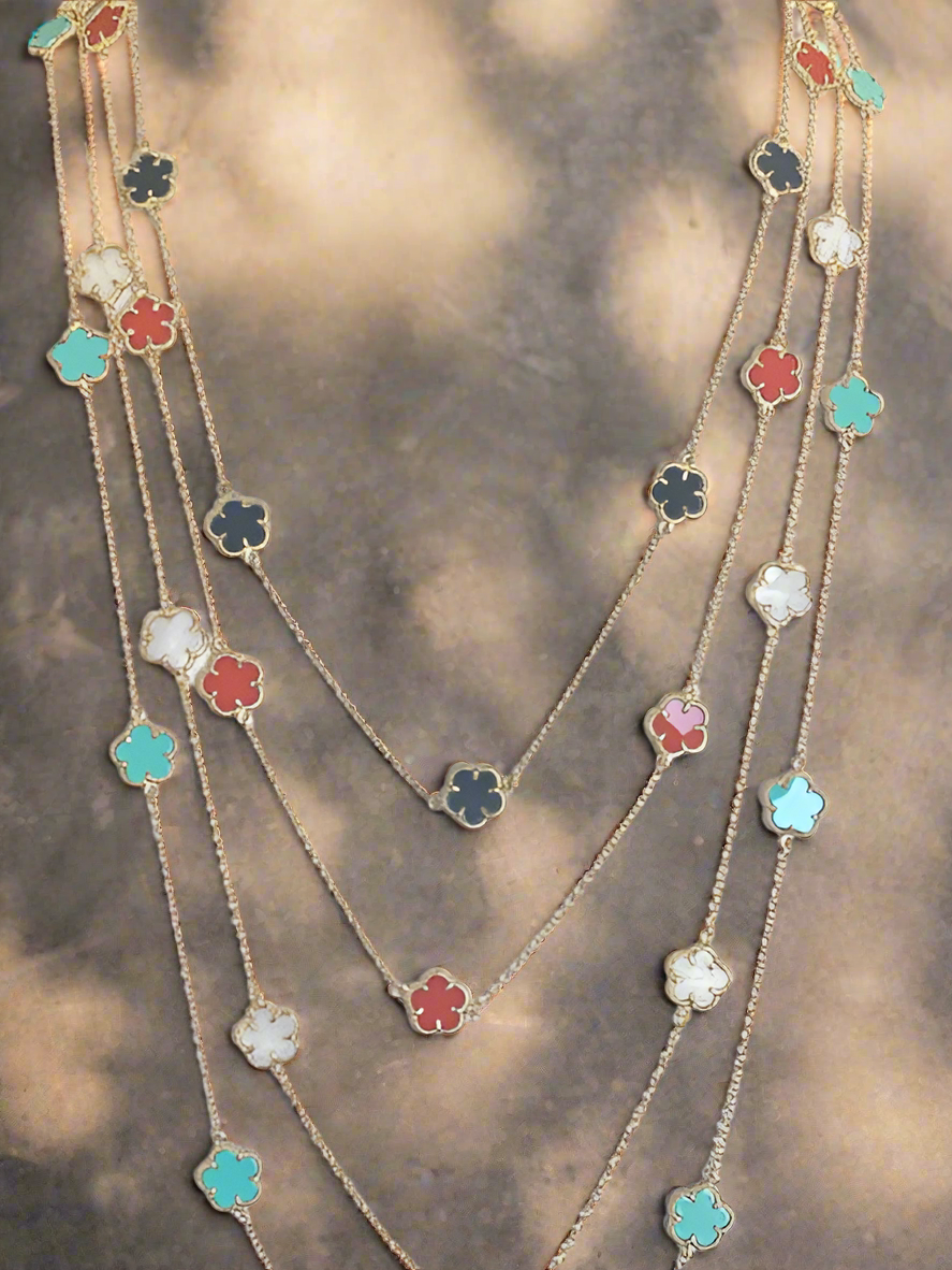 Necklace Clover stations long Zirconite 610N1455