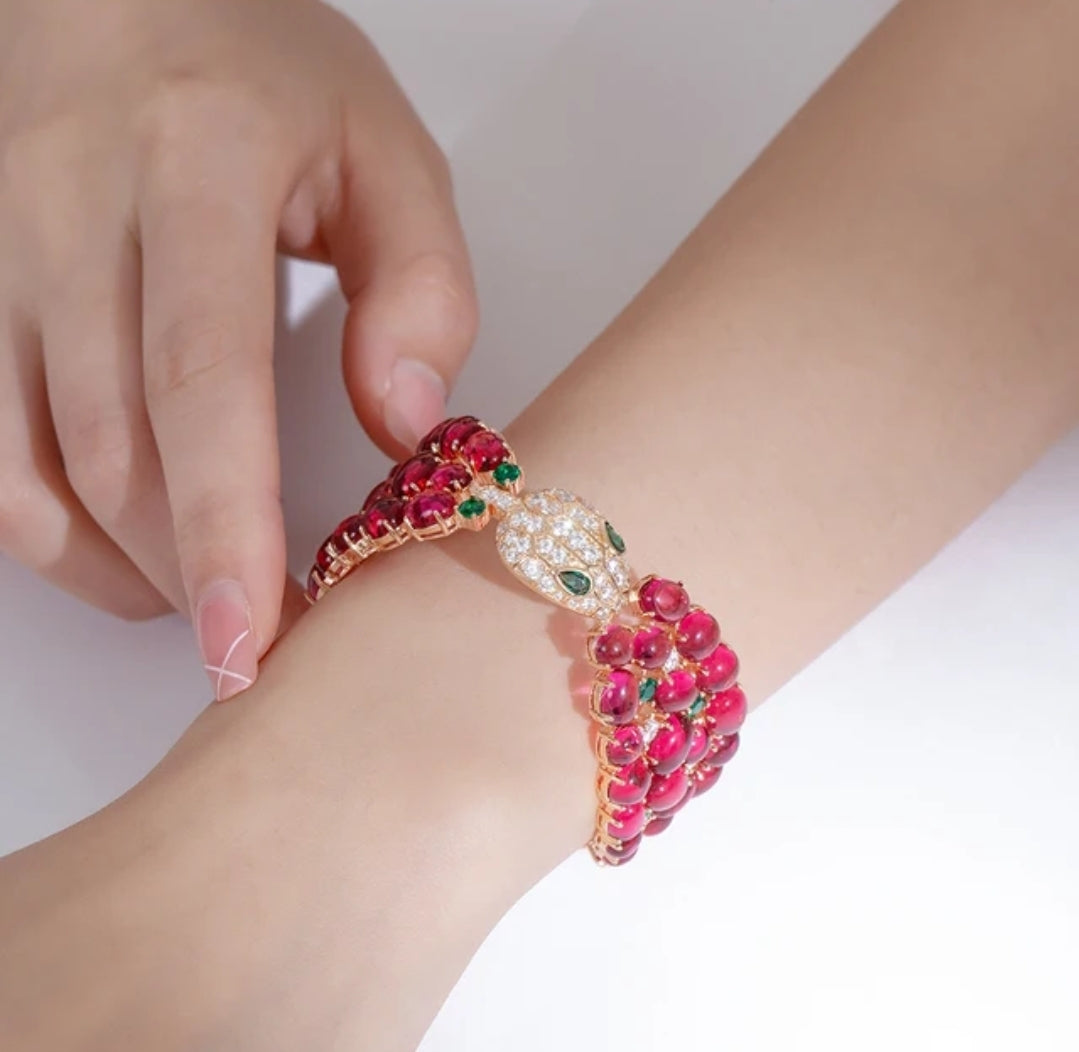 Luxury Ruby Cabochon Snake Bracelet Bangle zirconite 840B