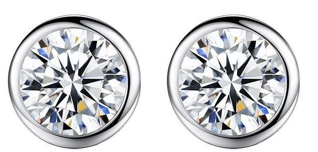 Round Zirconite Cubic Zirconia Sterling Silver Stud Earrings. EBZL