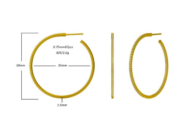 Double View Hoop Zirconite Cubic Zirconia Earrings Sterling Silver . STE-457