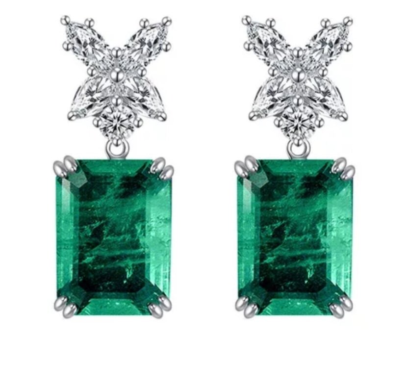 16CT TW Emerald Cut Diamond Veneer Cubic Zirconia Earrings. 800E030