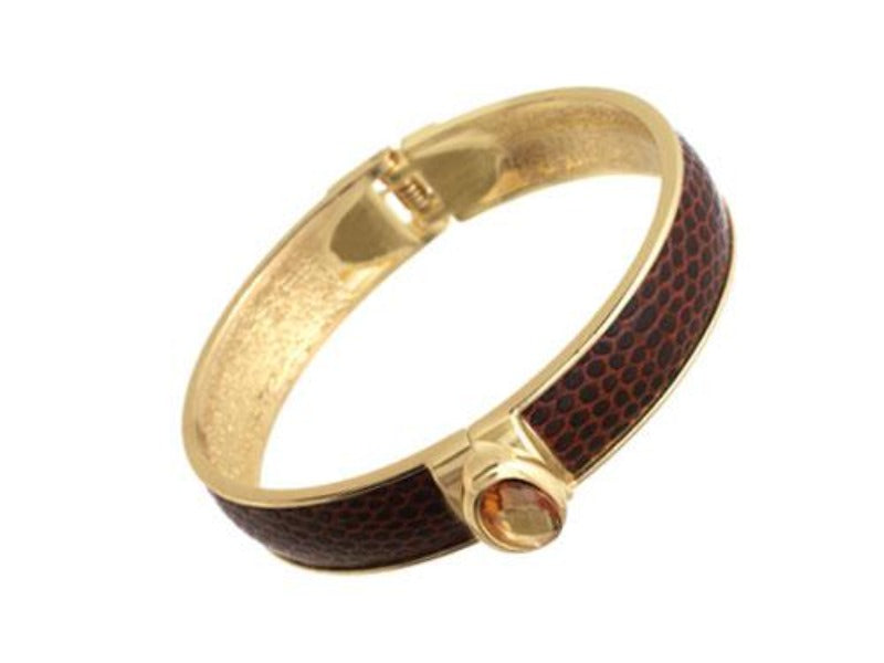 Zirconite Oval jeweled leather hinged Bracelet Bangle. 629B82033